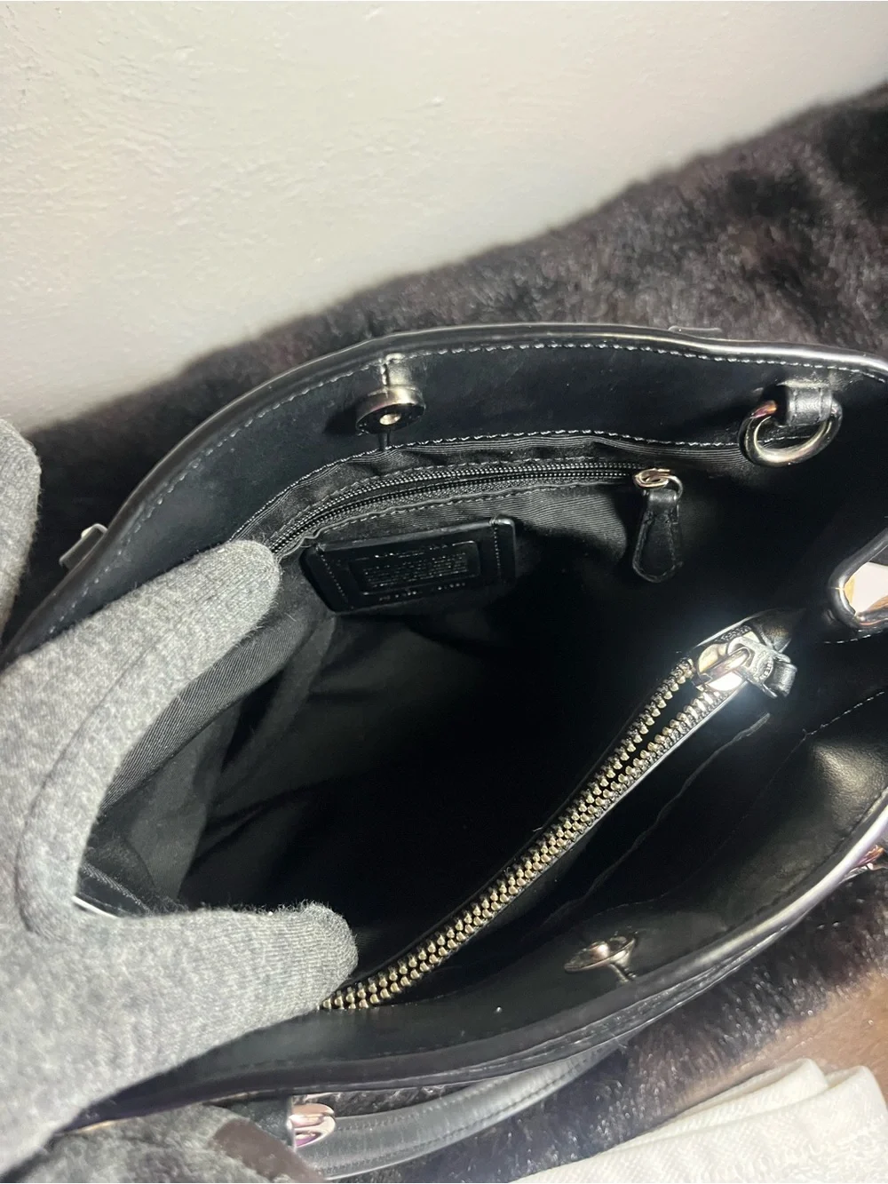 Coach Pebbled Leather Bag in Cream, Brown & Black
